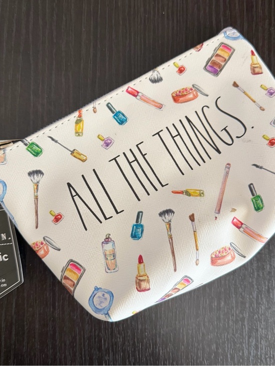 Rae Dunn Handbags - RAE DUNN "All The Things" Cosmetic Bag Small White Makeup Graphic NWT